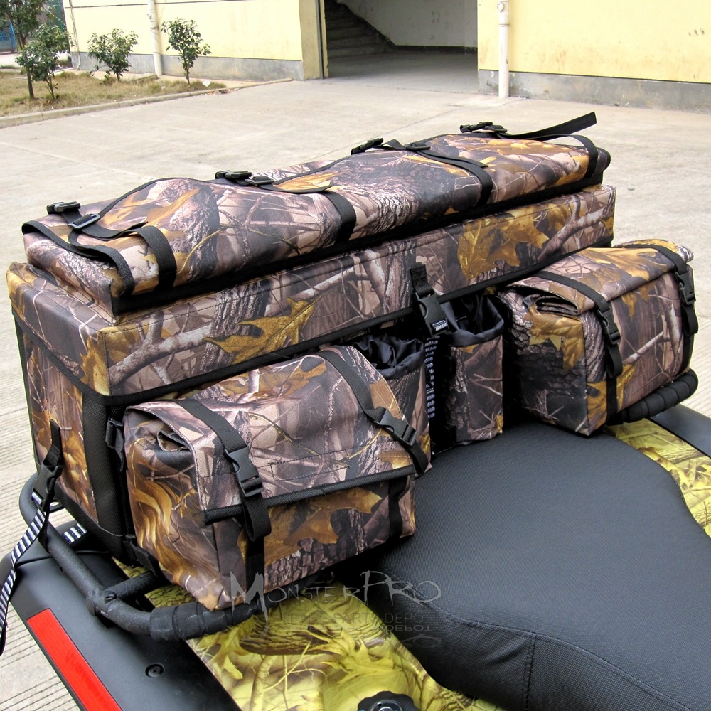 Camo Mossy Oak Quad ATV 4Wheeler Cargo Storage Rear Rack Hunting Bag