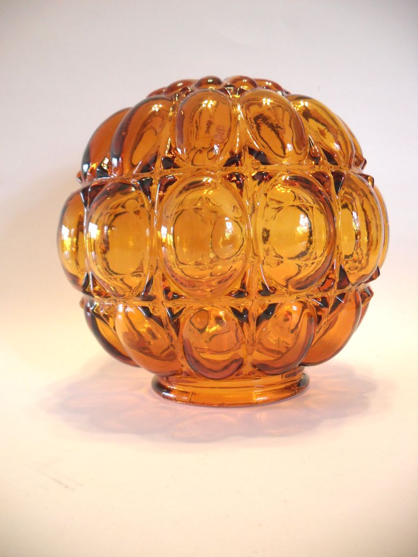Vintage Art Deco Amber Gold Hobnail Bubble Glass Swag Light Shade Round