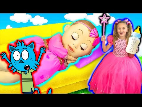 Sasha Play With Giant Baby Toy With Magic Stick Big Babys Tricks Pretend Witch Scared Nursery Rhymes