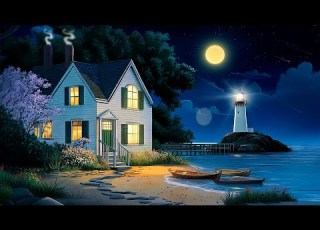  1920s Seaside Coast Ambience With Oldies Playing In Another Room For All Night Ocean Waves Sound