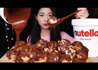  꾸덕꾸덕 누텔라 범벅 베이비슈 프로피테롤 먹방 NUTELLA PROFITEROLE CREAM PUFF MUKBANG ASMR Roti Krim Nutella