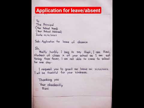Application For Absent Application For Leave Class 10 Class 12 English Application