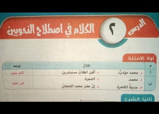  شرح وحل تدريبات الدرس ٢ الكلام وما يتألف منه للصف الأول الإعدادي الأزهري الترم الأول 2024