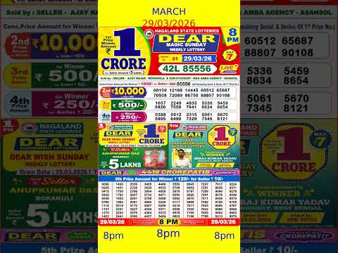 29 03 2026 8pm Nagaland State Dear Lottery Result Live Dear Morning Day Night Result Shorts