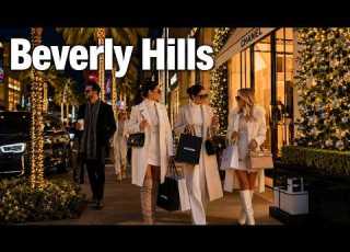 Beverly Hills Night Walking Tour In Los Angeles Christmas Holiday Season Beautiful People 4K