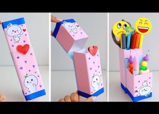  How To Make Paper Pencil Box And Pen Holder Paper Pencil Box Diy Pen Holder School Crafts DIY
