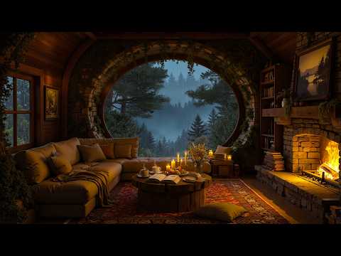 Cozy Hidden Cabin In The Cave Smooth Jazz Rain Fireplace Sounds For Deep Sleep Relaxation