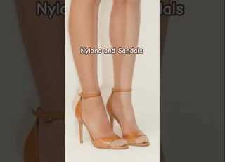 Sheer Nude Nylons Pantyhose Stockings Tights Legs High Sandals Heels Girl Model