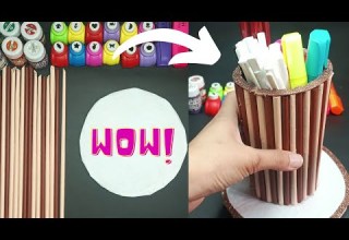 DIY Making Desktop Organizer With Waste Paper Pen Holder Organizer Paper Craft
