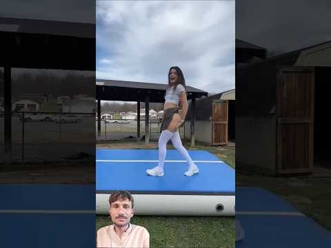 Beautiful Beech Girl Jump Flip Trampoline Backflip Jump
