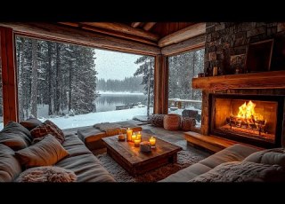  Tranquil Winter Scene Cozy Living Room Fireplace Glow Smooth Piano Music For Warm Winter Day