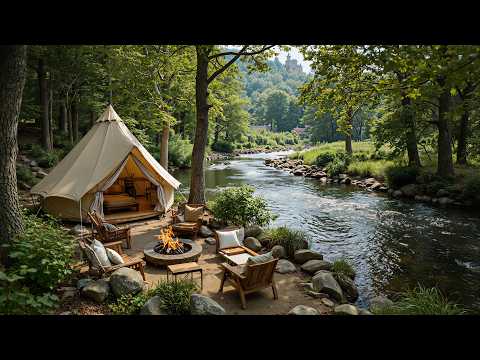 Soothing Spring Riverside Cabin With Campfire Cozy Piano Music With Birdsongs To Study Work