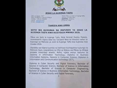 Nafasi Za Kujiunga Na Jeshi La Kujenga Taifa JKT 2026 Kujitolea Nafasi Za Kujiunga Na Jeshi La Kujenga Taifa JKT 2026 Kujitolea