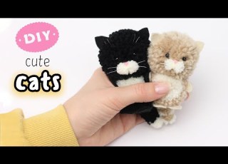  Diy Cute Cats Yarn Pom Pom How To Make A Kitty From Knitting Threads Yarn Kitty Making