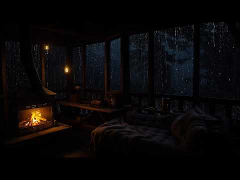 Gentle Rainfall And Warm Fireplace In A Rustic Cabin Relaxing Nature Ambience
