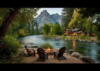  A Peaceful Campfire Beside The Mountain River Cabin Nature Sounds Ambience
