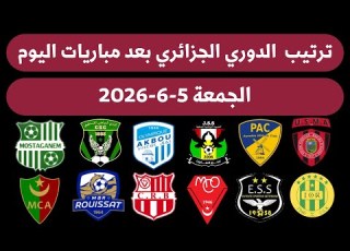 ترتيب الدوري الجزائري الجولة 30 الجمعة 5 6 2026 فوز الساورة تعادل بلوزداد مباريات البطولة الجزائرية