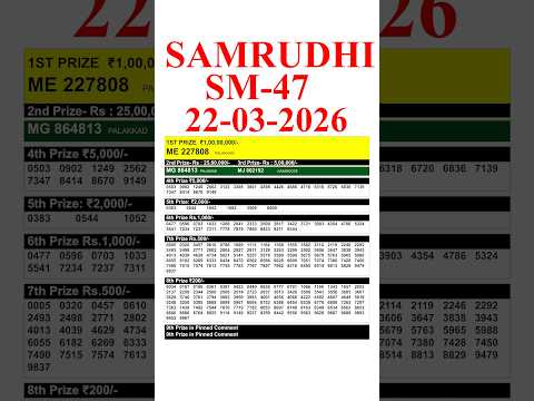 KERALA SAMRUDHI SM47 KERALA LOTTERY RESULT 22 3 26 LIVE KERALA LOTTERY RESULT TODAY