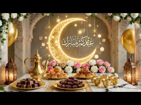 Eid Al Fitr Mubarak Tv Art 2026 خلفية العيد الفطر Luxurious Islamic Tv Background مع تكبيرات العيد