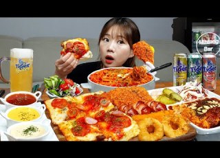 Sub Real Mukbang Pizza Chicken Pasta Pork Cutlet Home Restaurant Lemon Beer ASMR