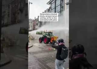 Farmers Smash Through Police Barricades And Dump Manure In Protest Over EU Policies
