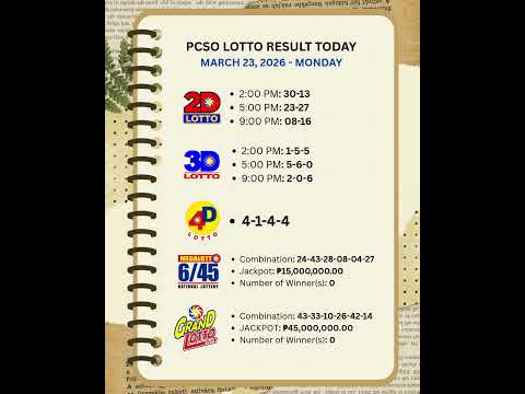 Lotto Result Today 9PM 23 MARCH 2026 MONDAY 2dlotto 3Dlotto Lottoresult Lotto