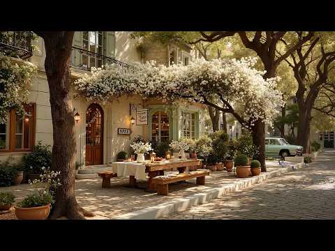Relaxing Jazz At A Cozy Outdoor Spring Café Corner Warm Morning Jazz For Calm Mind Happy Start
