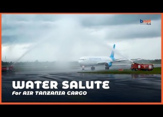 MAPOKEZI YA KISHINDO NDEGE YA MIZIGO AIR TANZANIA CARGO Ikimwagiwa Maji Water Salute BNet Hub