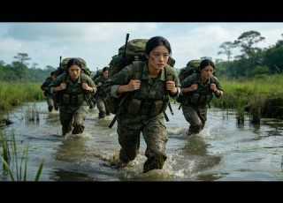 女兵們進行負重越野 穿越河流沼澤 歷盡千辛萬苦終於完成訓練