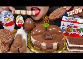 ASMR KINDER DESSERT PARTY TRIPLE CHOCOLATE MOUSSE CAKE ICE CREAM BUENO WHITE SURPRISE MASSIVE