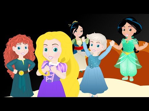 Five Little Princesses Jumping On The Bed With Disney Princess Elsa Rapunzel Merida Jasmine