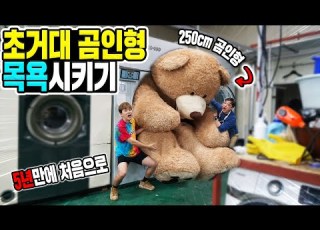  5년만에 처음으로 250cm 초거대 곰인형 목욕시켰습니다 이거 마를까