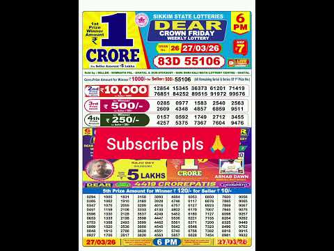 SIKKIM STATE DEAR LOTTERY SAMBAD TODAY 6 PM 27 03 2026 Resultupdate