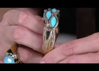 14K Gold Sleeping Beauty Turquoise Doublet Bangle Bracelet On QVC