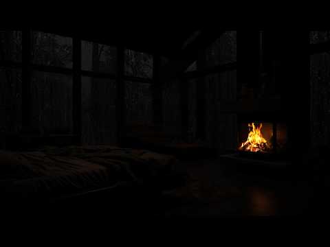 99 INSTANTLY FALL ASLEEP Deep Mountain Rain Fireplace Sounds At A Quite Cabin For Peaceful Night