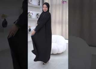  عباية كلوش كامل قماش كريب الرياض مع دقتين خيط ابيض تحديد بالاطراف كم فتحهAJ 132