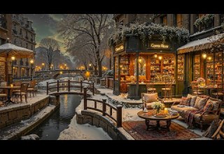 Quiet Winter Night Jazz By A Snowy Riverside Coffee Shop Village Warm Jazz Music For Work Study