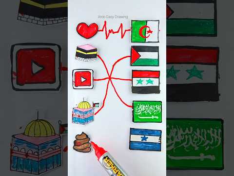 رسمت أعلام الدول العربية كلها فلسطين ربي ينصر اخوانا في فلس Shorts Shortvideo رسم Palestine