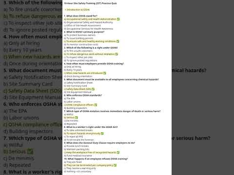 10 Hour Site Safety Training SST Practice Quiz Introduction To OSHA