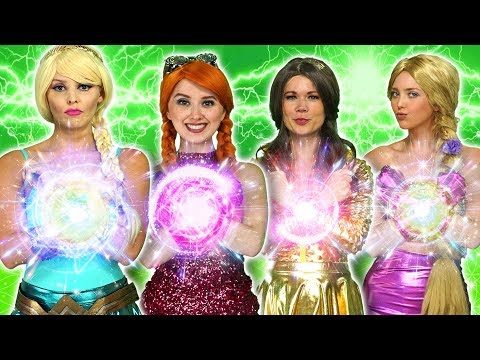 DISNEY PRINCESS MAGIC SUPERPOWERS Rapunzel Elsa Belle Tiana Anna Vs Maleficent And Gaston