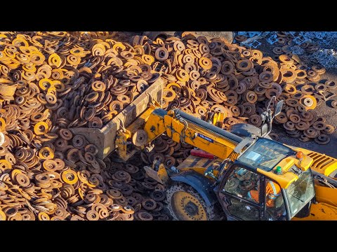 Drone Tour Of EMR Bradford Scrapyard Steel Shearing Material Handling Massive Brake Disc Pile