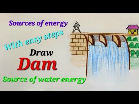Dam Drawing Easy Draw Source Of Water Energy Draw Hydel Power Energy Draw Hydro Power Energy