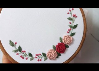 رسم باترون وتطريز يدوي لطاره غرزه الركوكو Rococo Rose Embroidery Bullion Stitch
