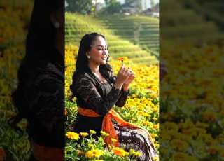  Sitting On A Flower Hill In Traditional Kebaya Peaceful Morning Vibes