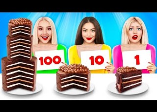 تحدي ١٠٠ طبقة من الطعام تناول ١ ضد ١٠٠ طبقة شوكولاتة أفضل معركة