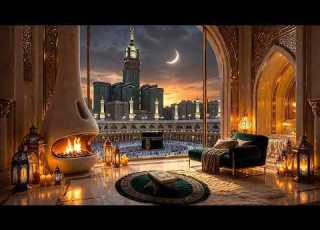  Kaaba Night View In Mecca Islamic Ambience With Cozy Fireplace Relaxing Screensaver No Music