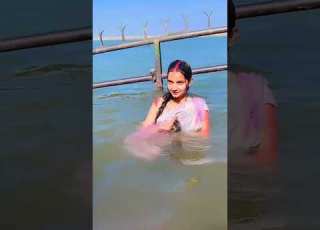 Girl Bathing In River After Holi Ganga River