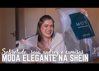 MODA ELEGANTE NA SHEIN Sobretudo Camisas E Saia Xadrez