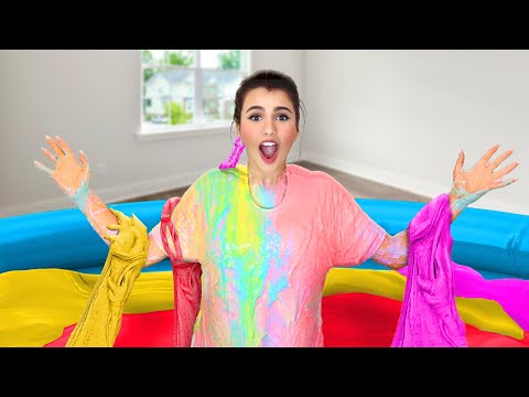 تجربه سكب السلايم على الملابس اغرب التحديات