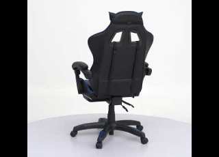 Chaise Gamer Ergonomique Pro Repose Pieds Rétractable Coussin Lombaire Bleu